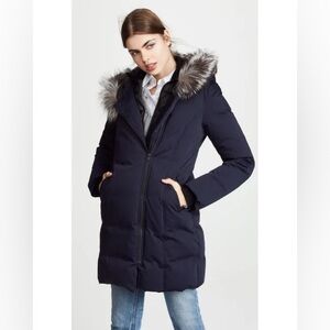 Soia & Kyo Navy Down Parka with Grey Fur Trim